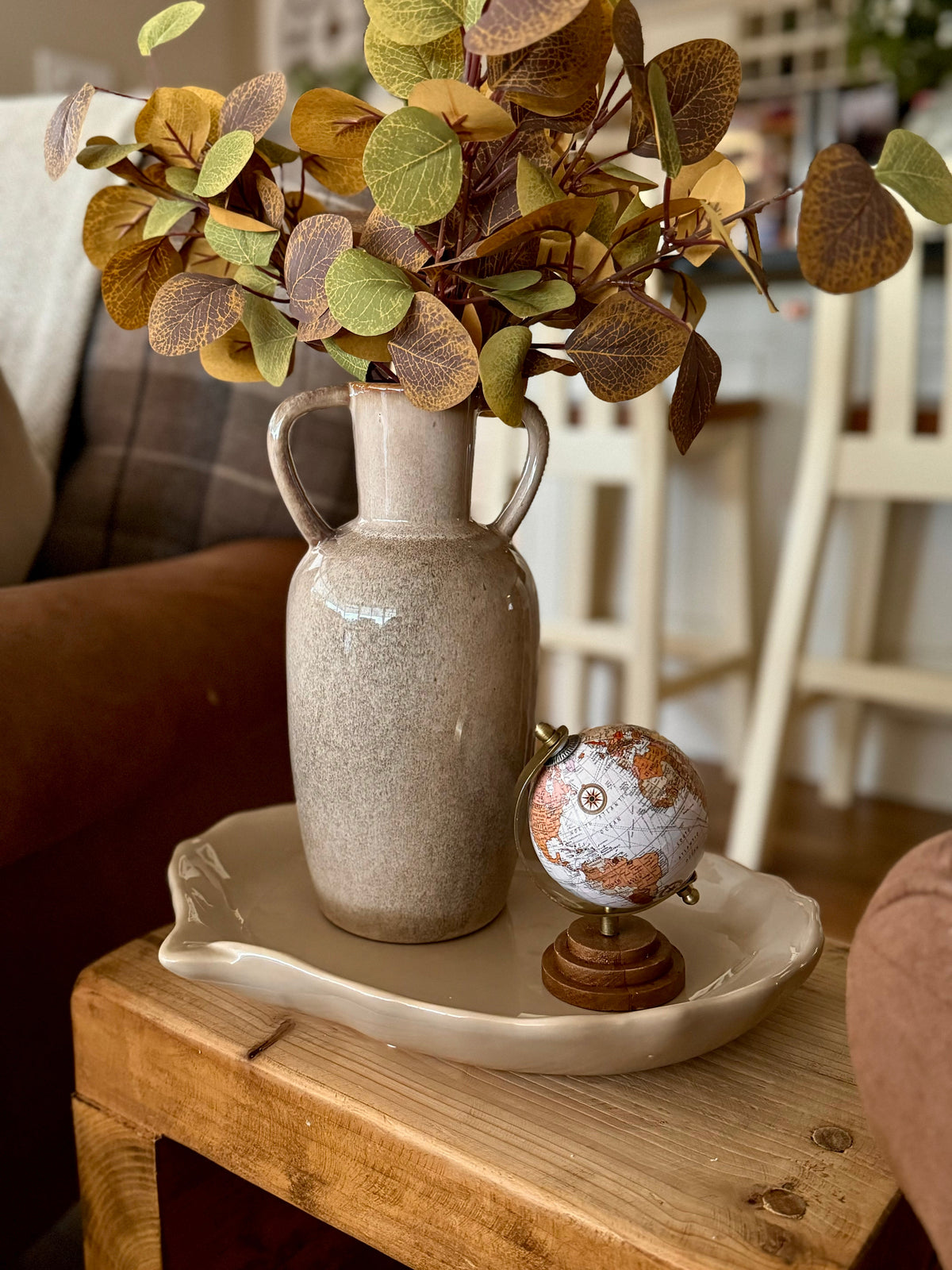 Neutral Vase and Flowers With Mini Decorative Globe