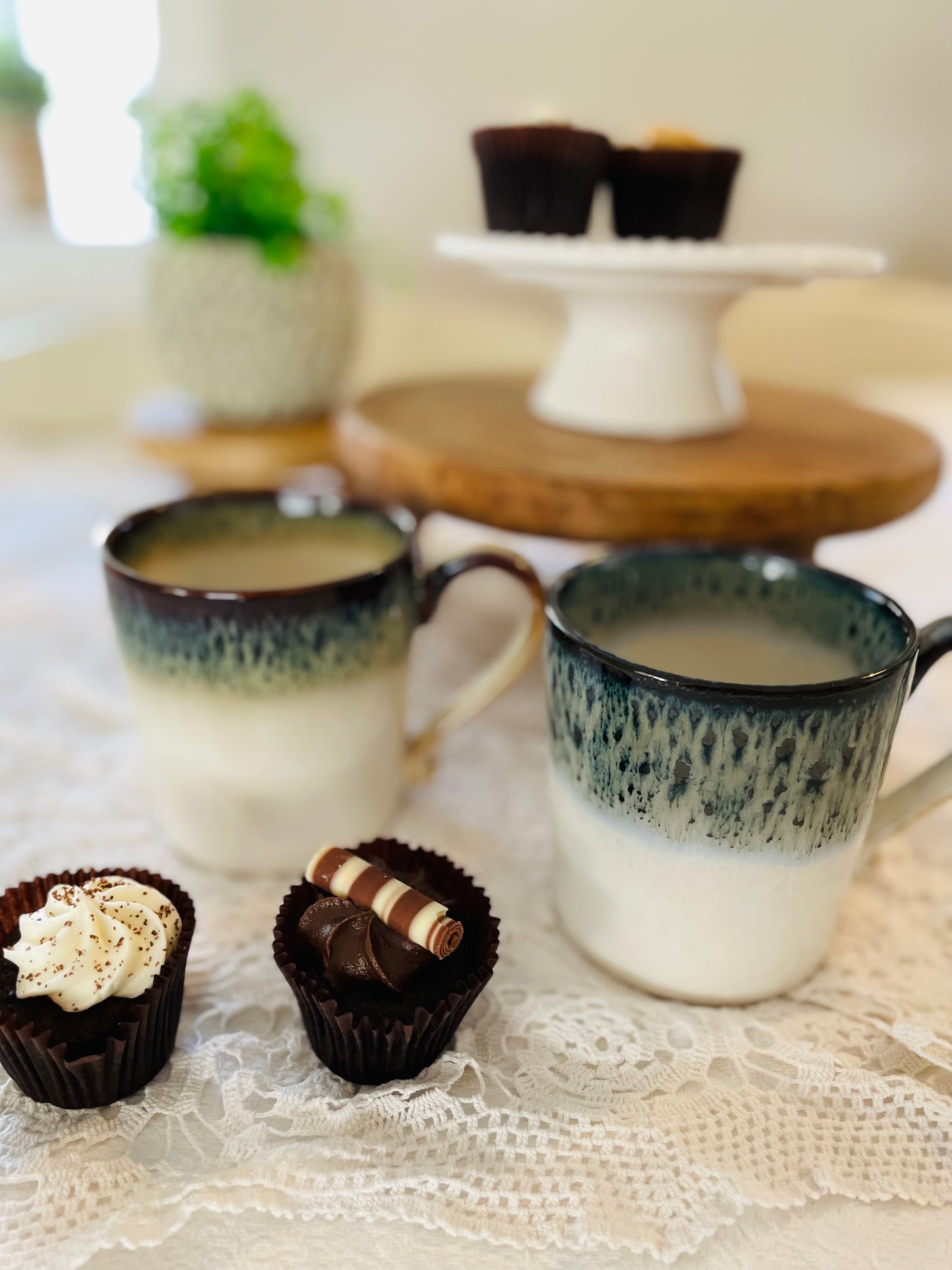 Reactive Glaze Mugs, Curve Handle Set of 2