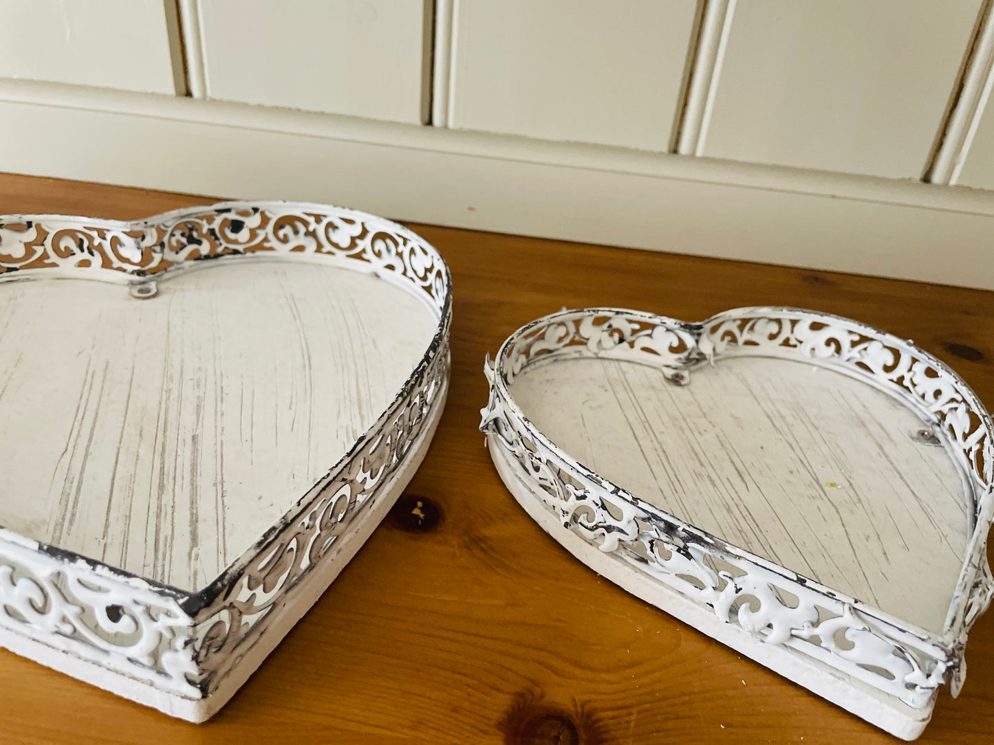 Large Rustic White Heart Tray