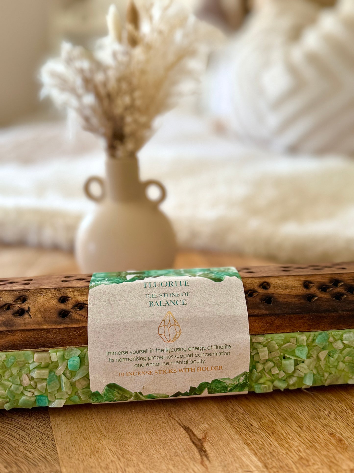 Wooden Incense Box With Crystals
