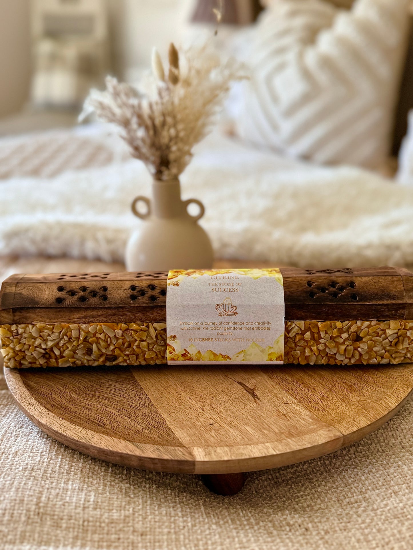 Wooden Incense Box With Crystals