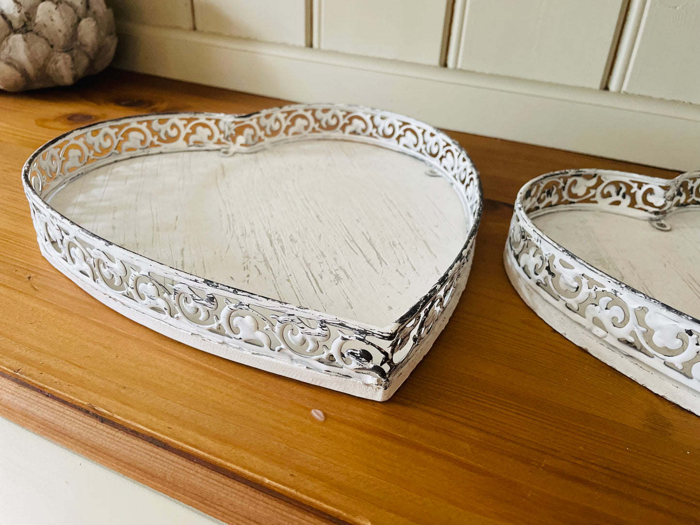 Large Rustic White Heart Tray