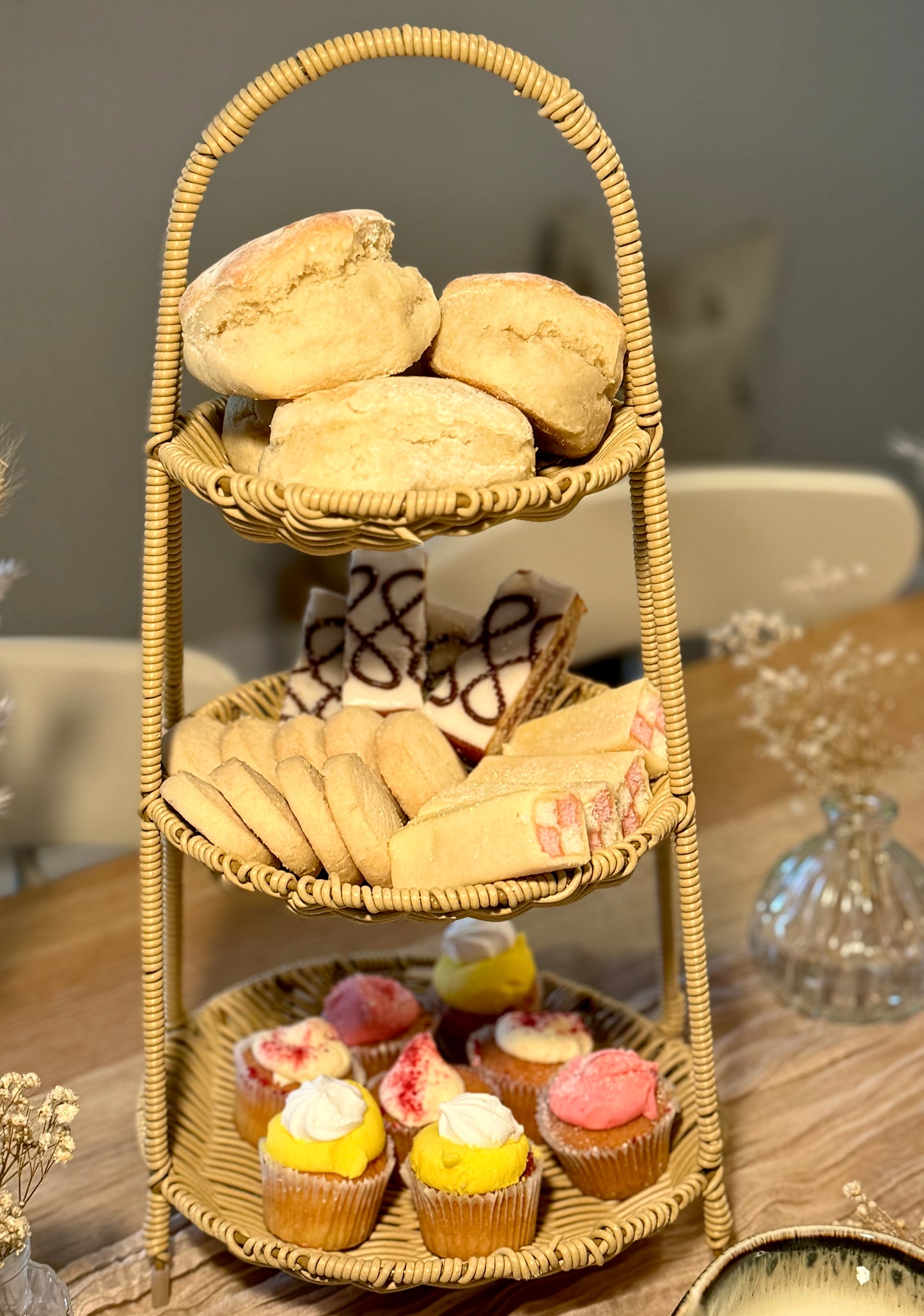 Three Tier Wicker Food Stand