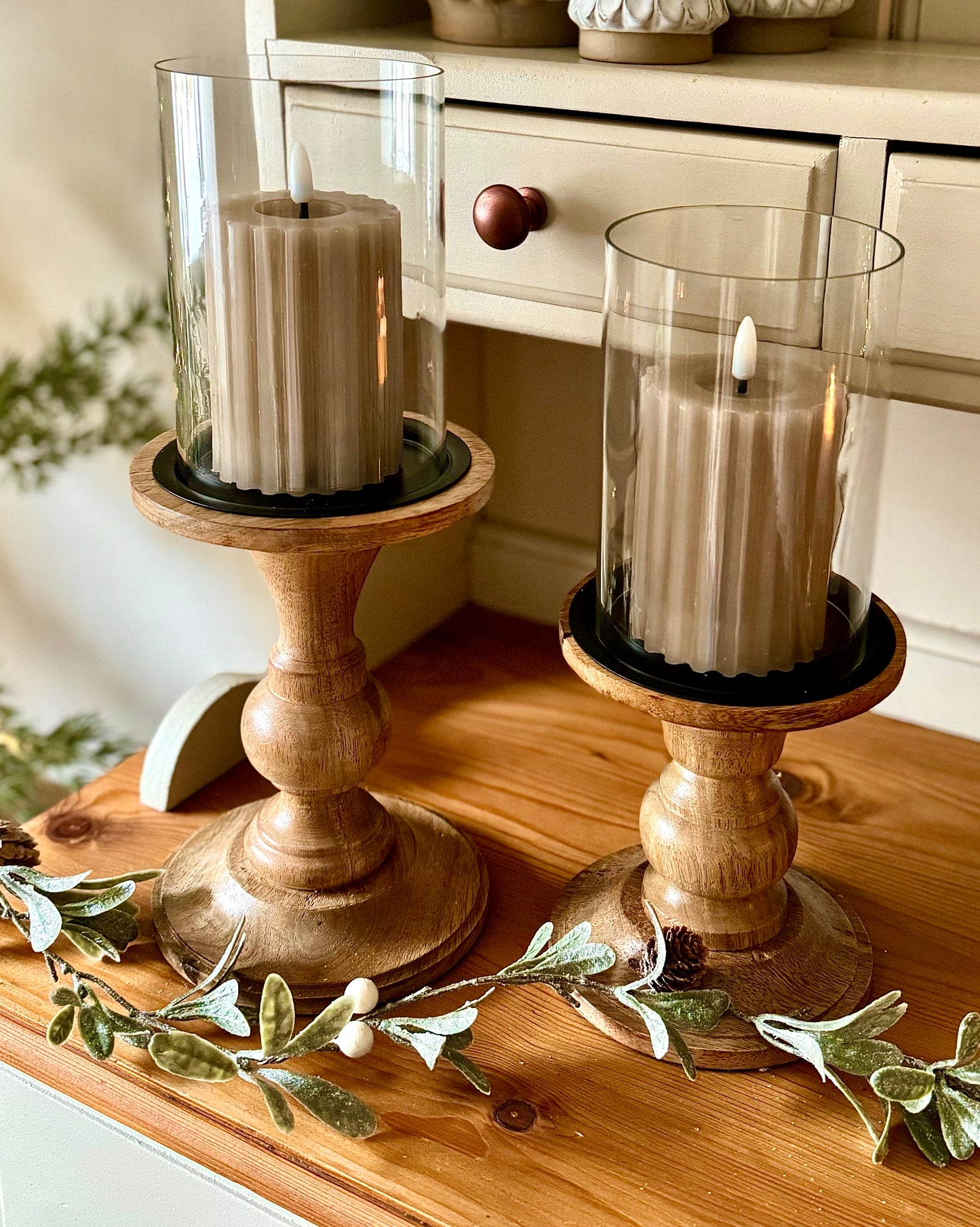 Wooden and Glass Pillar Candle Holder