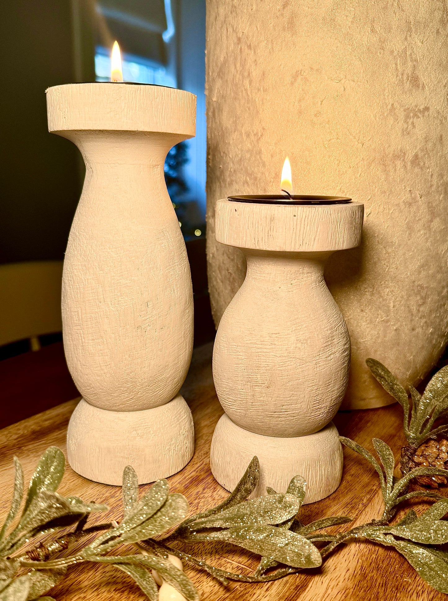 Rustic Wooden Pillar Candle Holders - Choice of Sizes