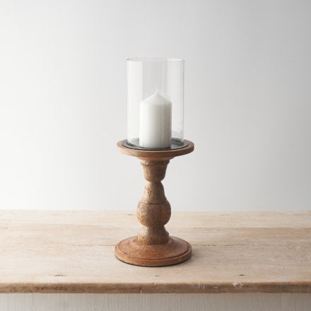 Wooden and Glass Pillar Candle Holder