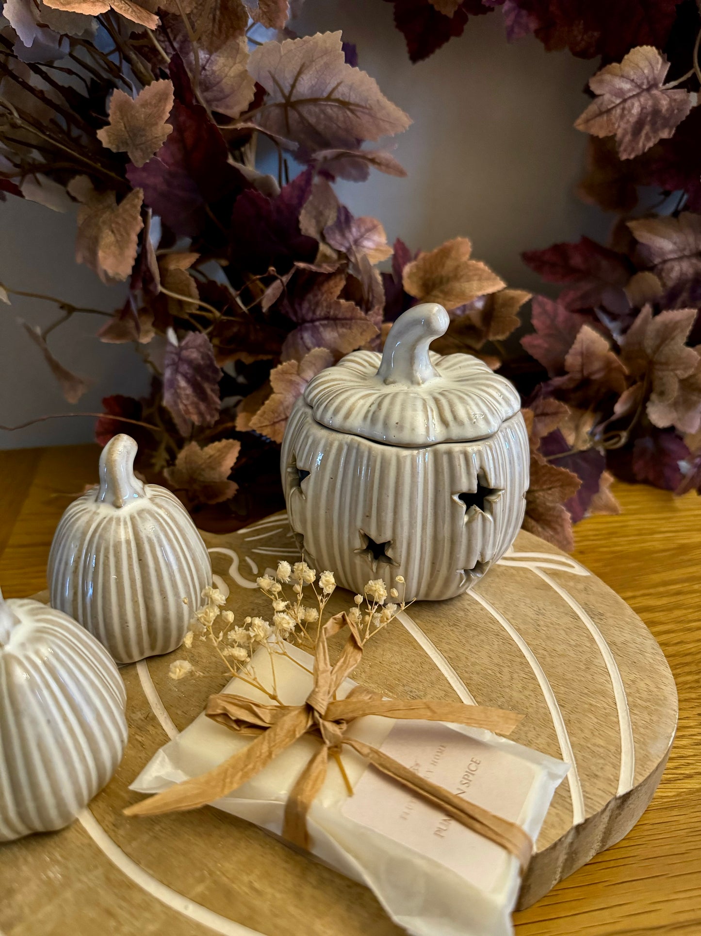 Wooden Carved Pumpkin Serving Board