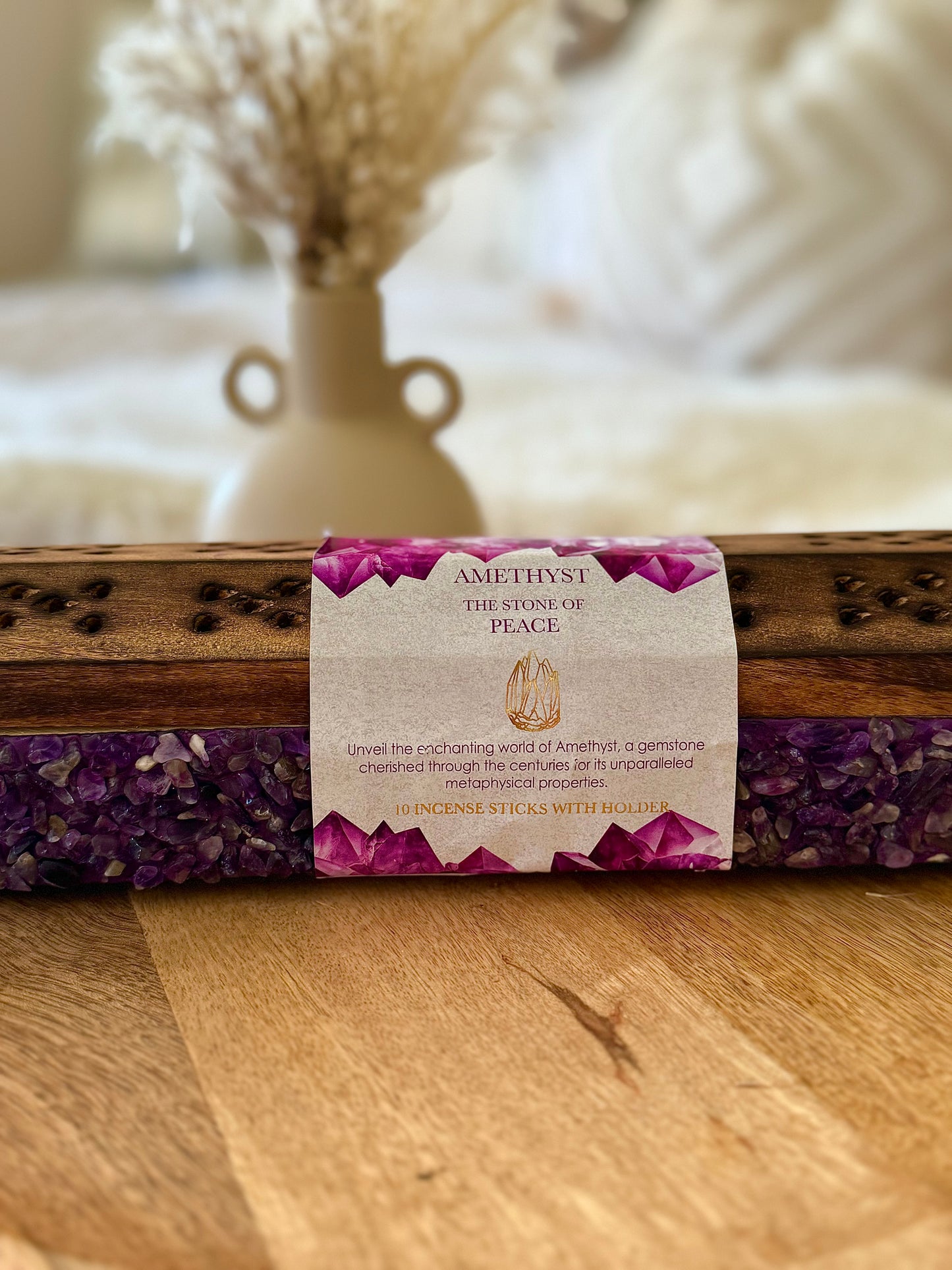 Wooden Incense Box With Crystals
