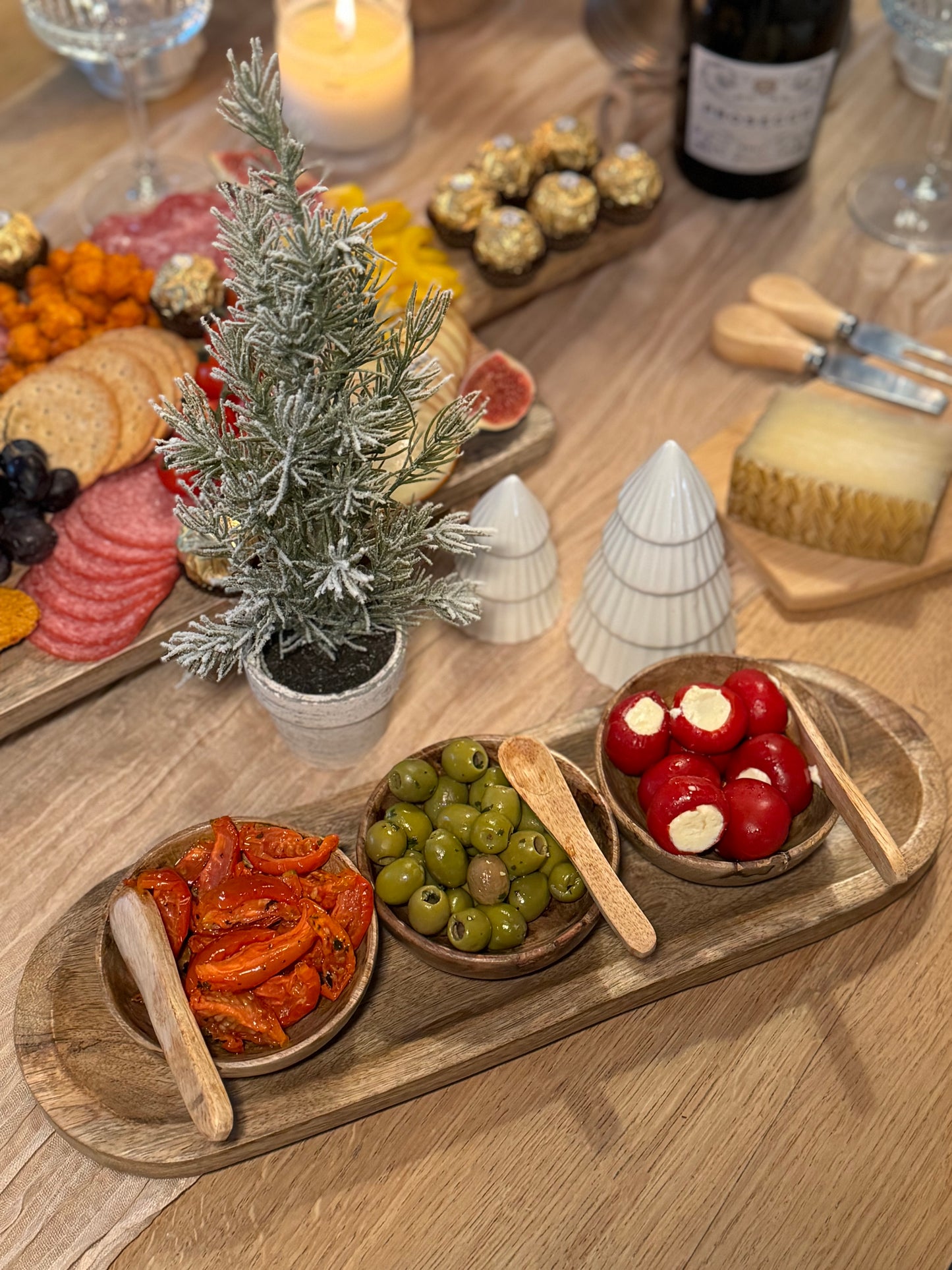 Wooden Bowls on Tray Set