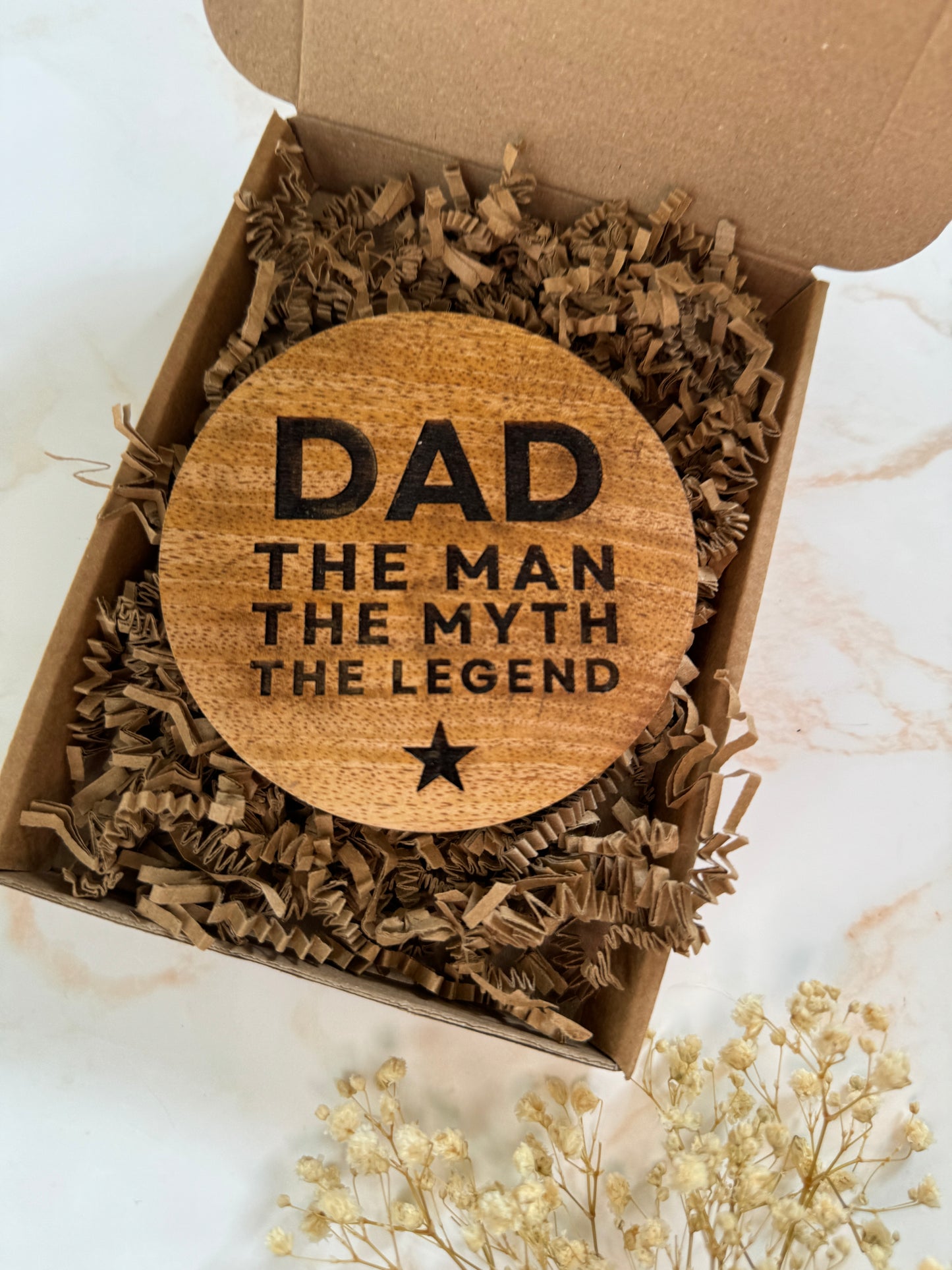 'Dad' Round Wooden Coaster