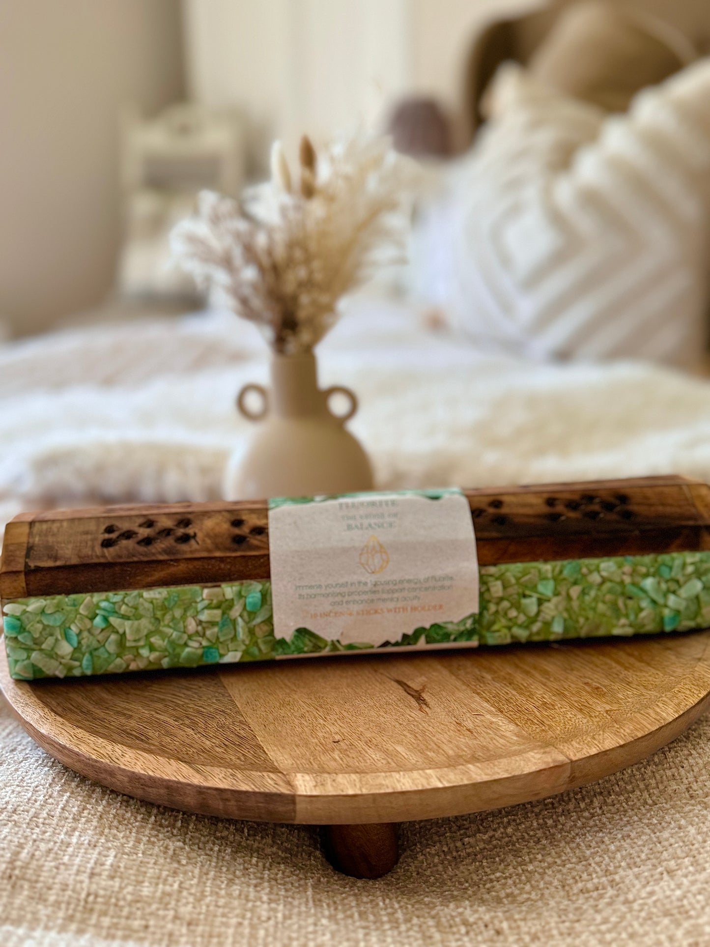 Wooden Incense Box With Crystals