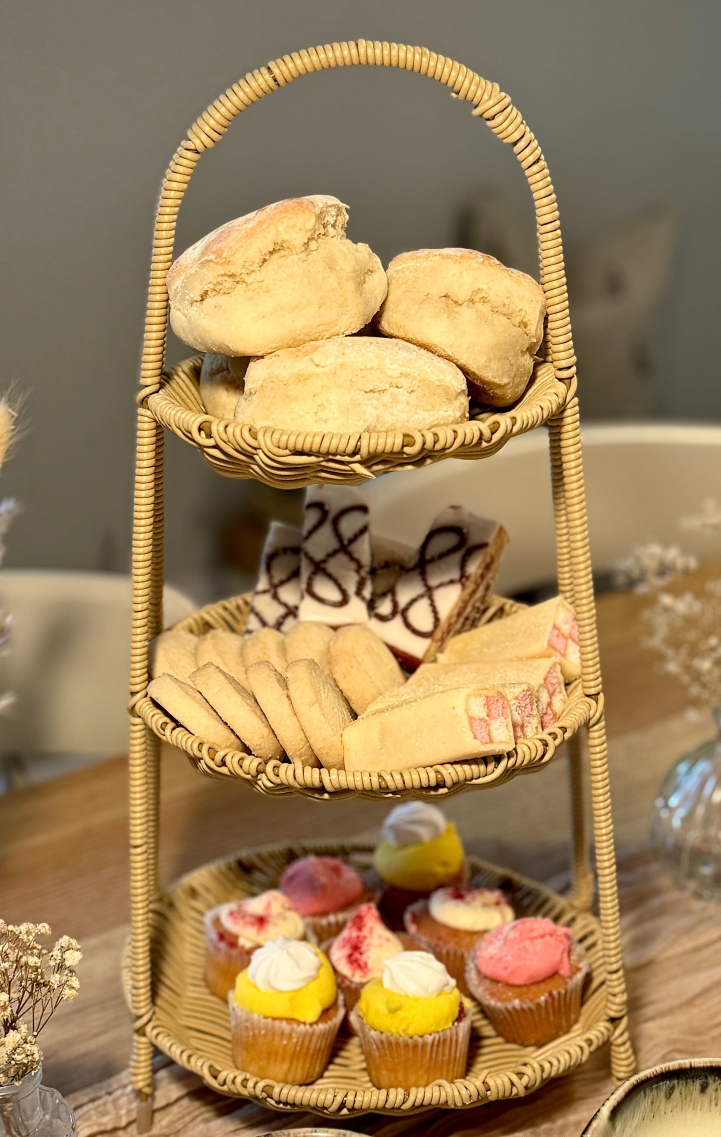 Three Tier Wicker Food Stand