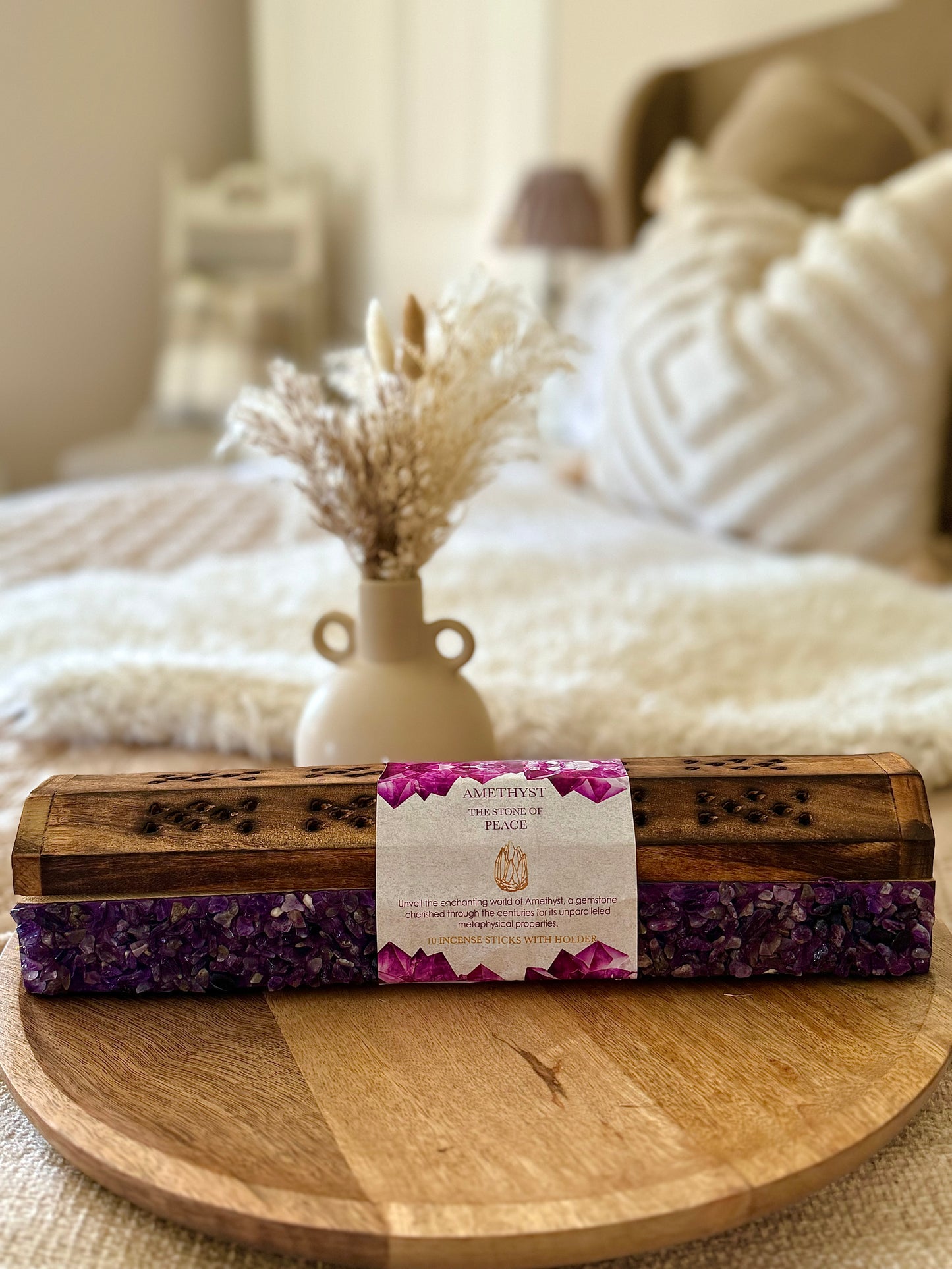 Wooden Incense Box With Crystals