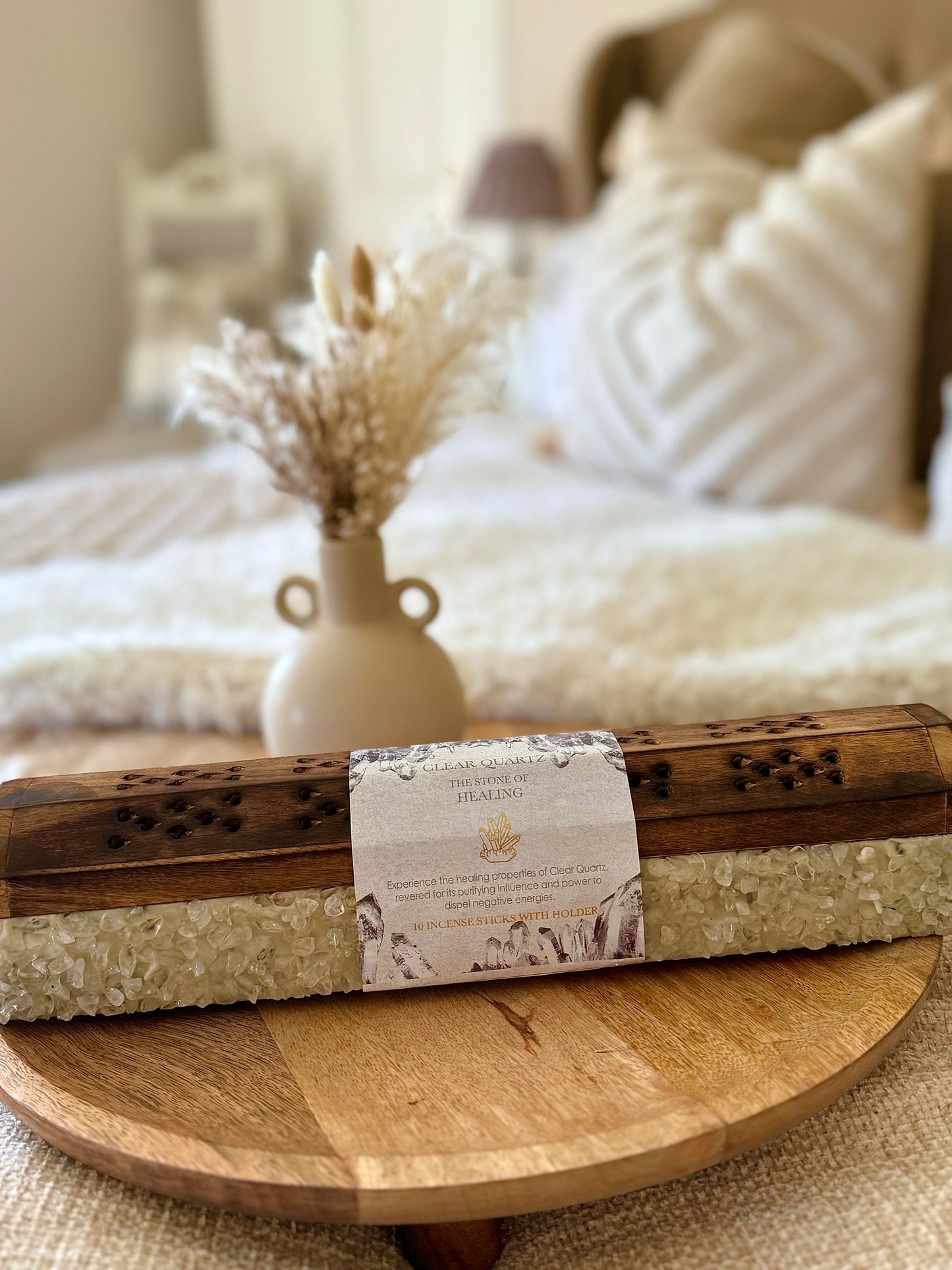 Wooden Incense Box With Crystals