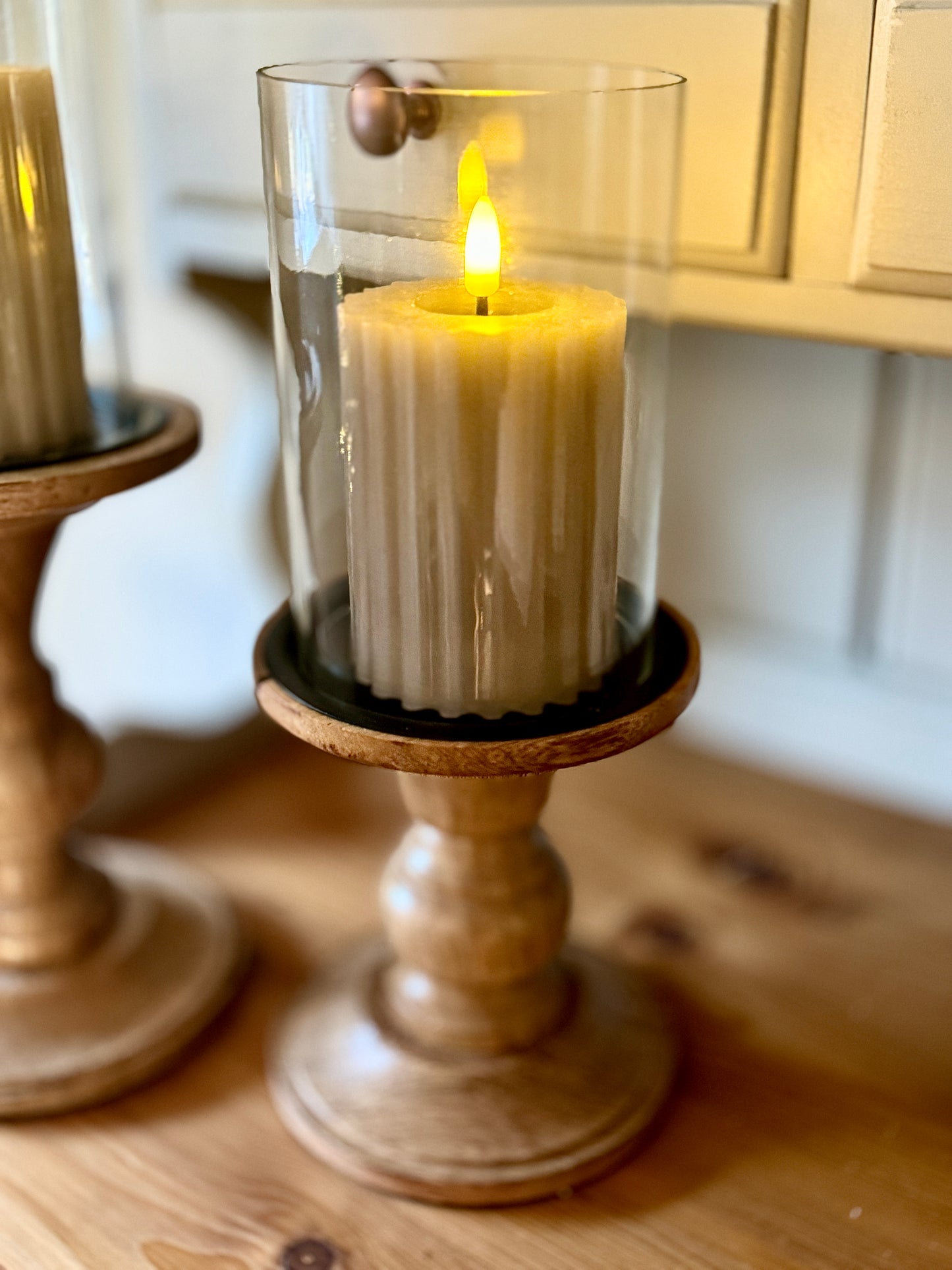 Wooden and Glass Pillar Candle Holder