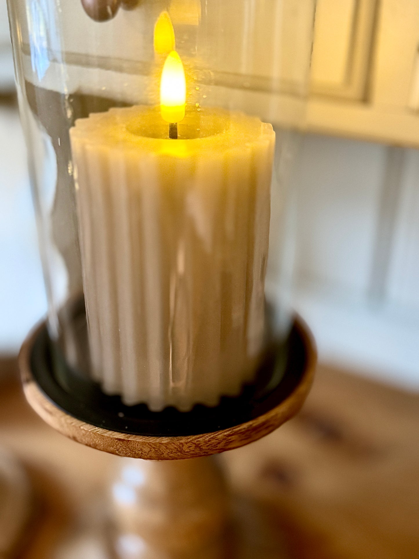 Wooden and Glass Pillar Candle Holder