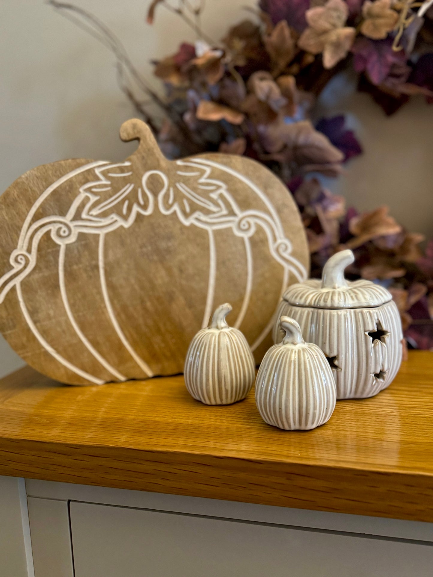 Wooden Carved Pumpkin Serving Board