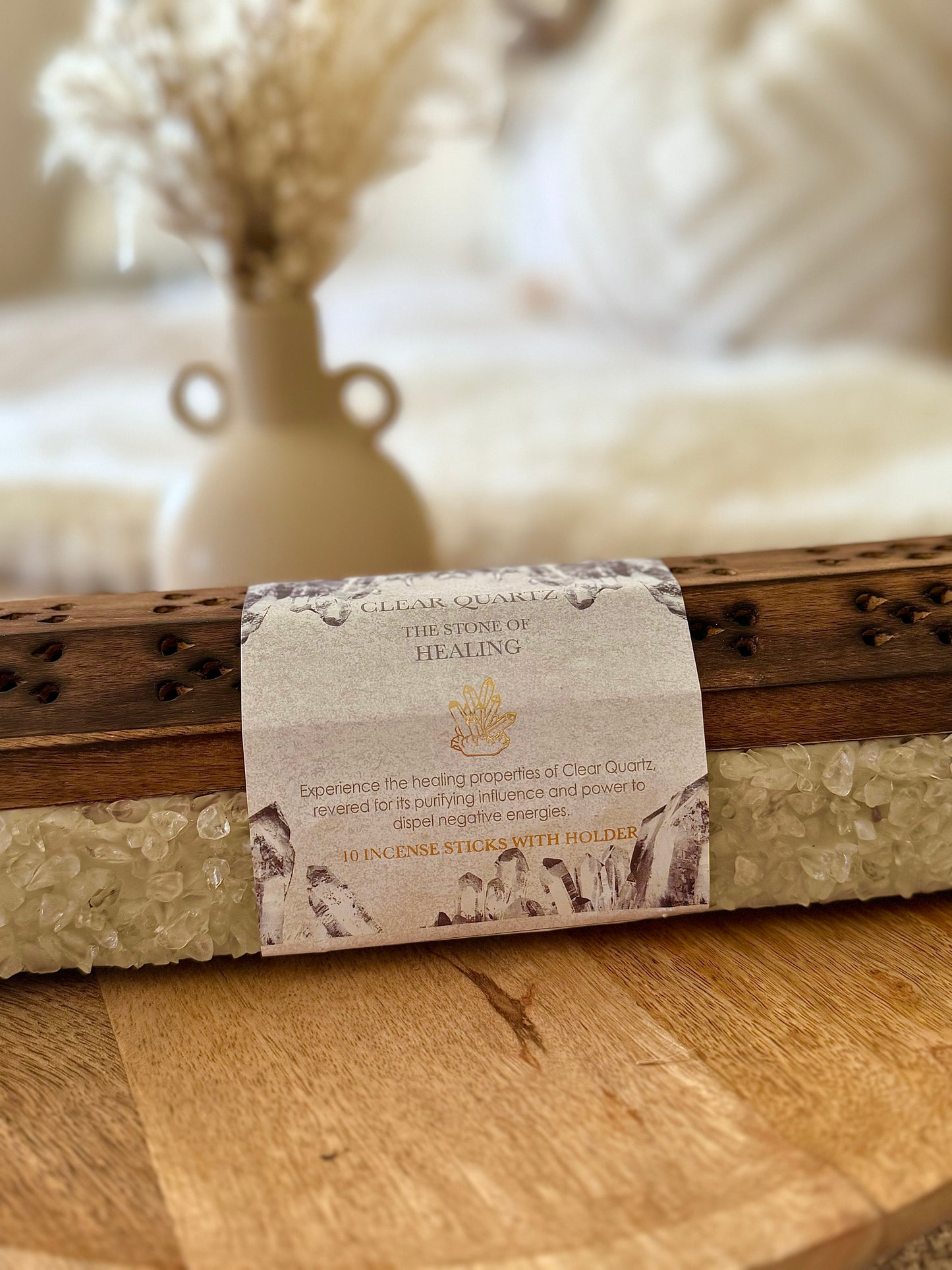 Wooden Incense Box With Crystals