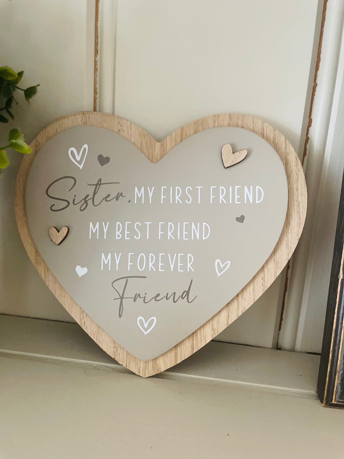 Wooden Sister Heart Plaque