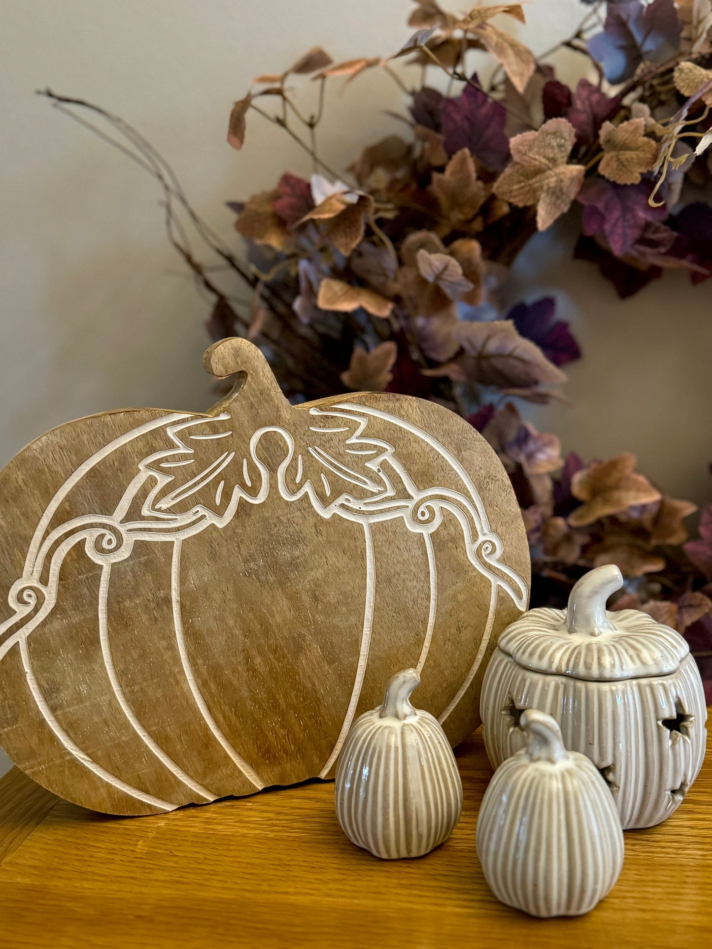 Wooden Carved Pumpkin Serving Board