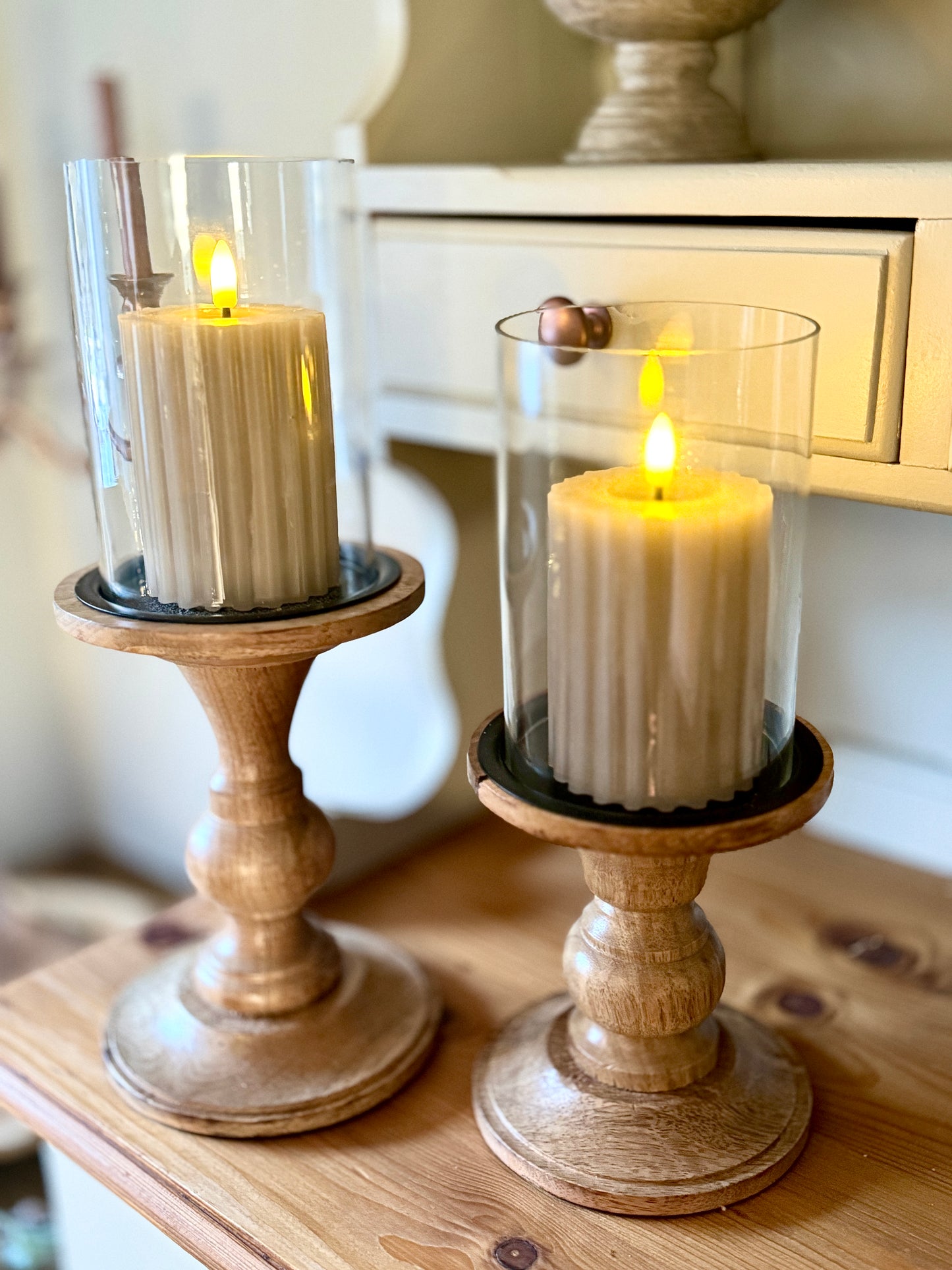Wooden and Glass Pillar Candle Holder