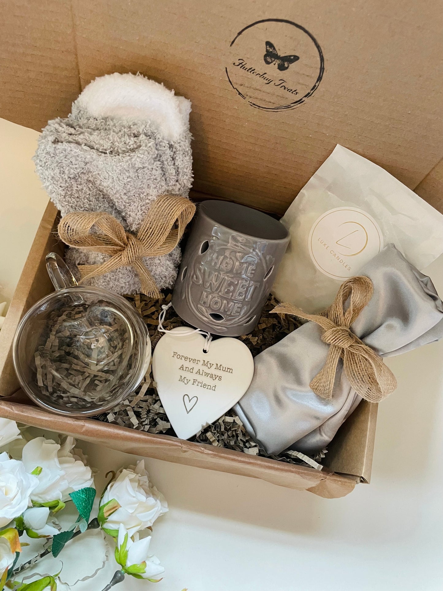 Home Is Where The Heart Is (Grey) Gift Box - optional add on porcelain Mum heart