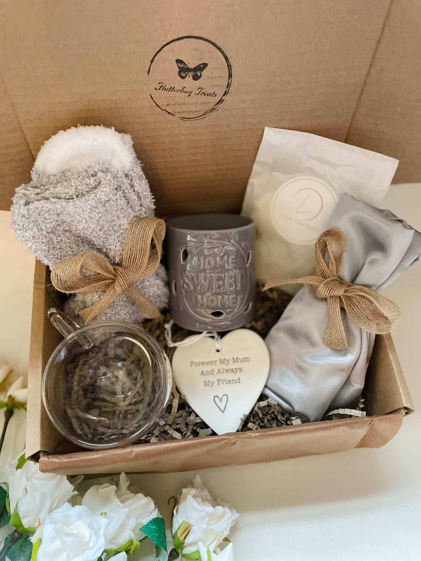 Home Is Where The Heart Is (Grey) Gift Box - optional add on porcelain Mum heart