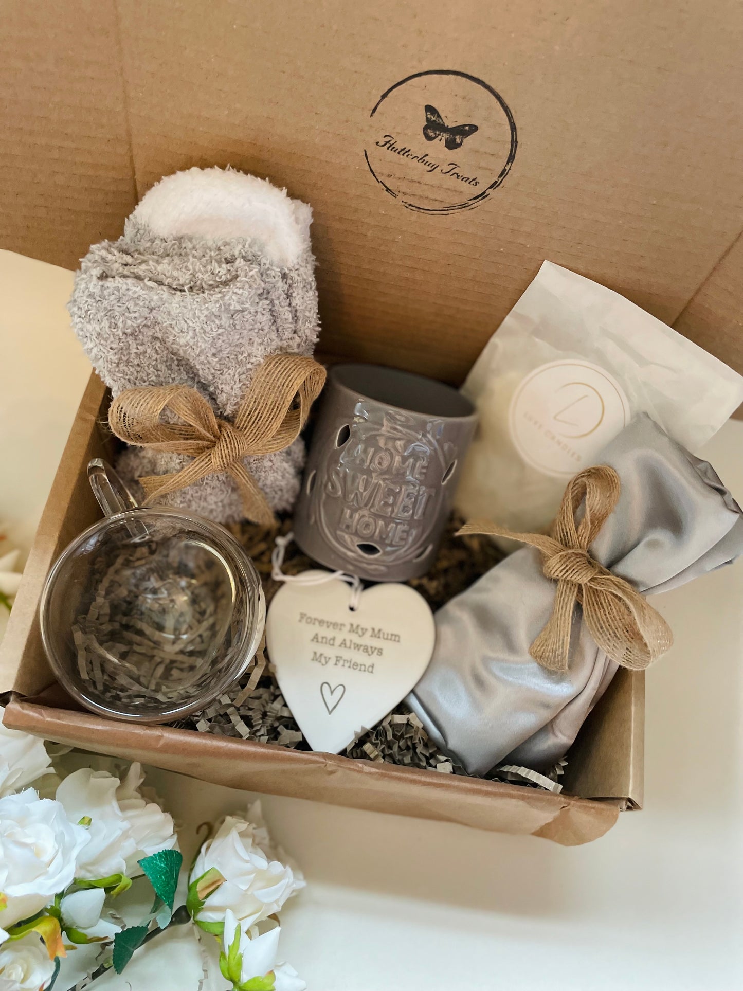 Home Is Where The Heart Is (Grey) Gift Box - optional add on porcelain Mum heart