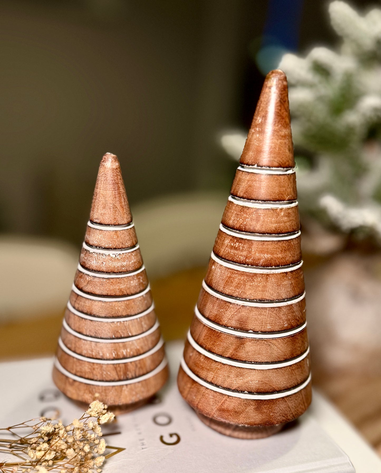 Mango Wood Striped Christmas Trees