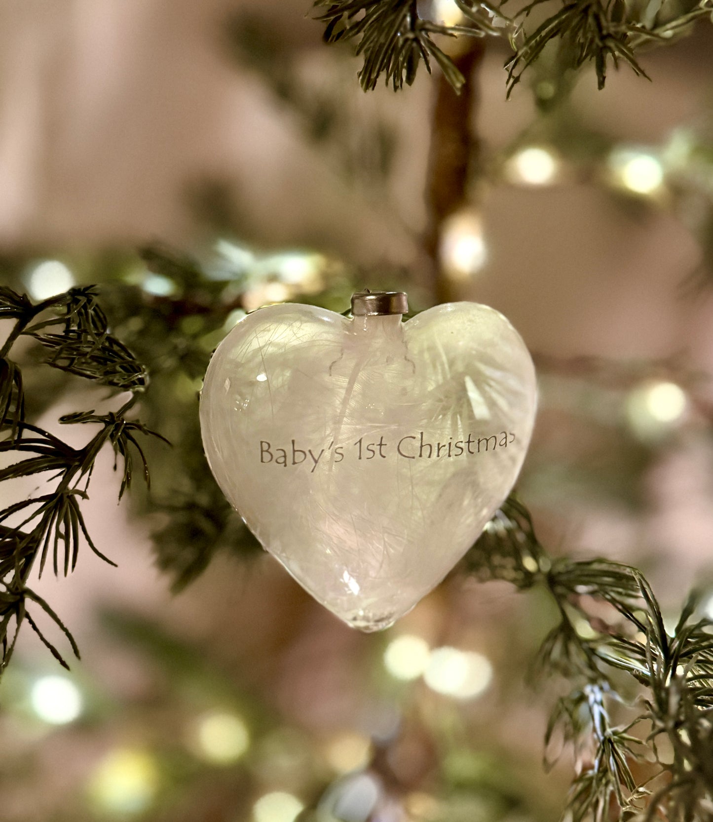 Feather Filled Glass Heart - Baby 1st Christmas Tree Decorations