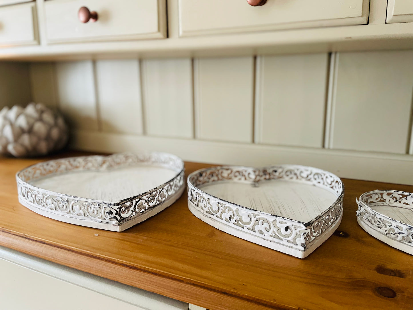 Large Rustic White Heart Tray