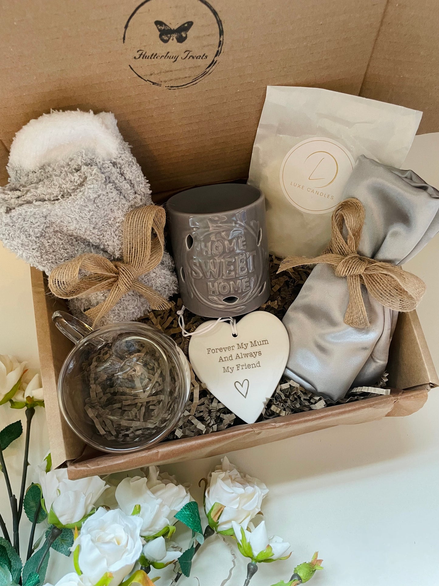 Home Is Where The Heart Is (Grey) Gift Box - optional add on porcelain Mum heart