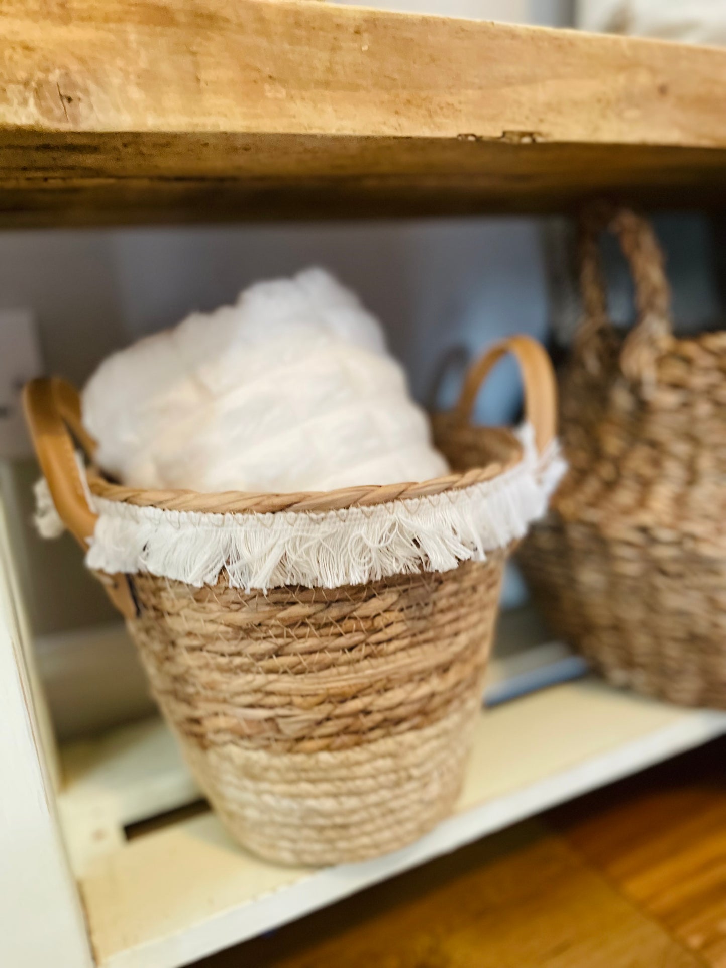 Natural Woven Baskets with Tassels - Set of 2