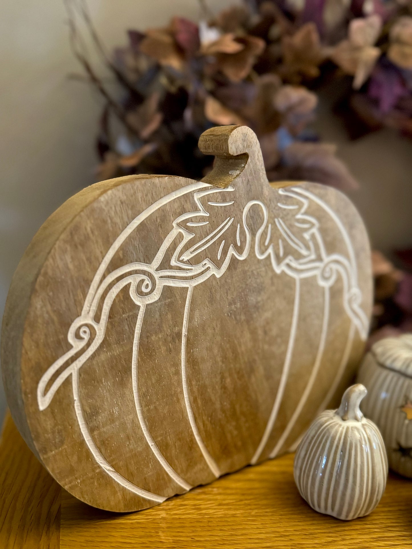 Wooden Carved Pumpkin Serving Board