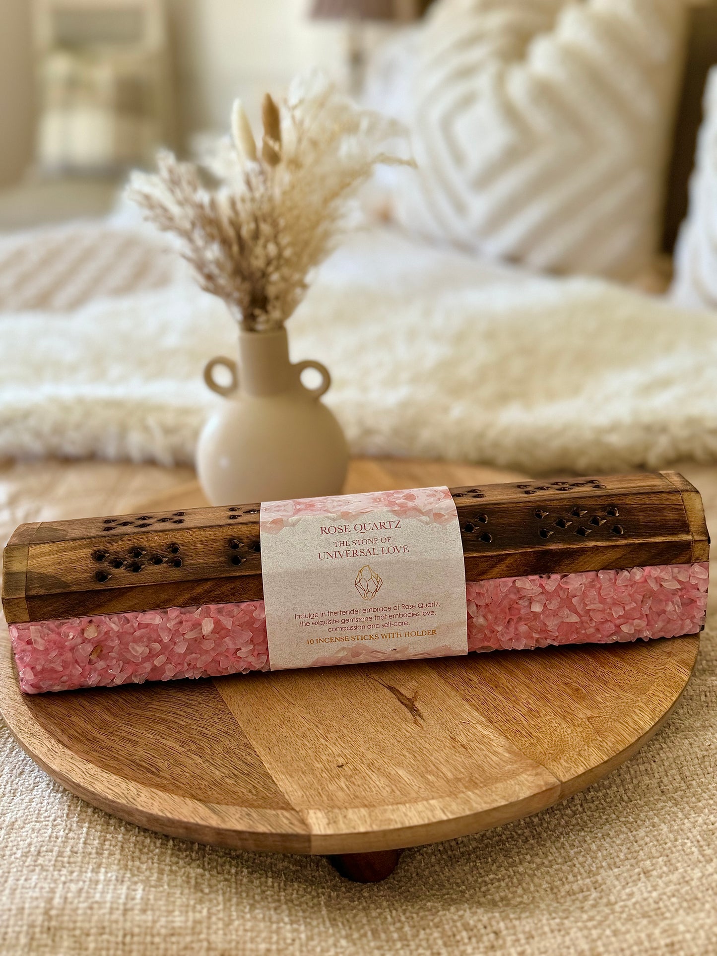 Wooden Incense Box With Crystals