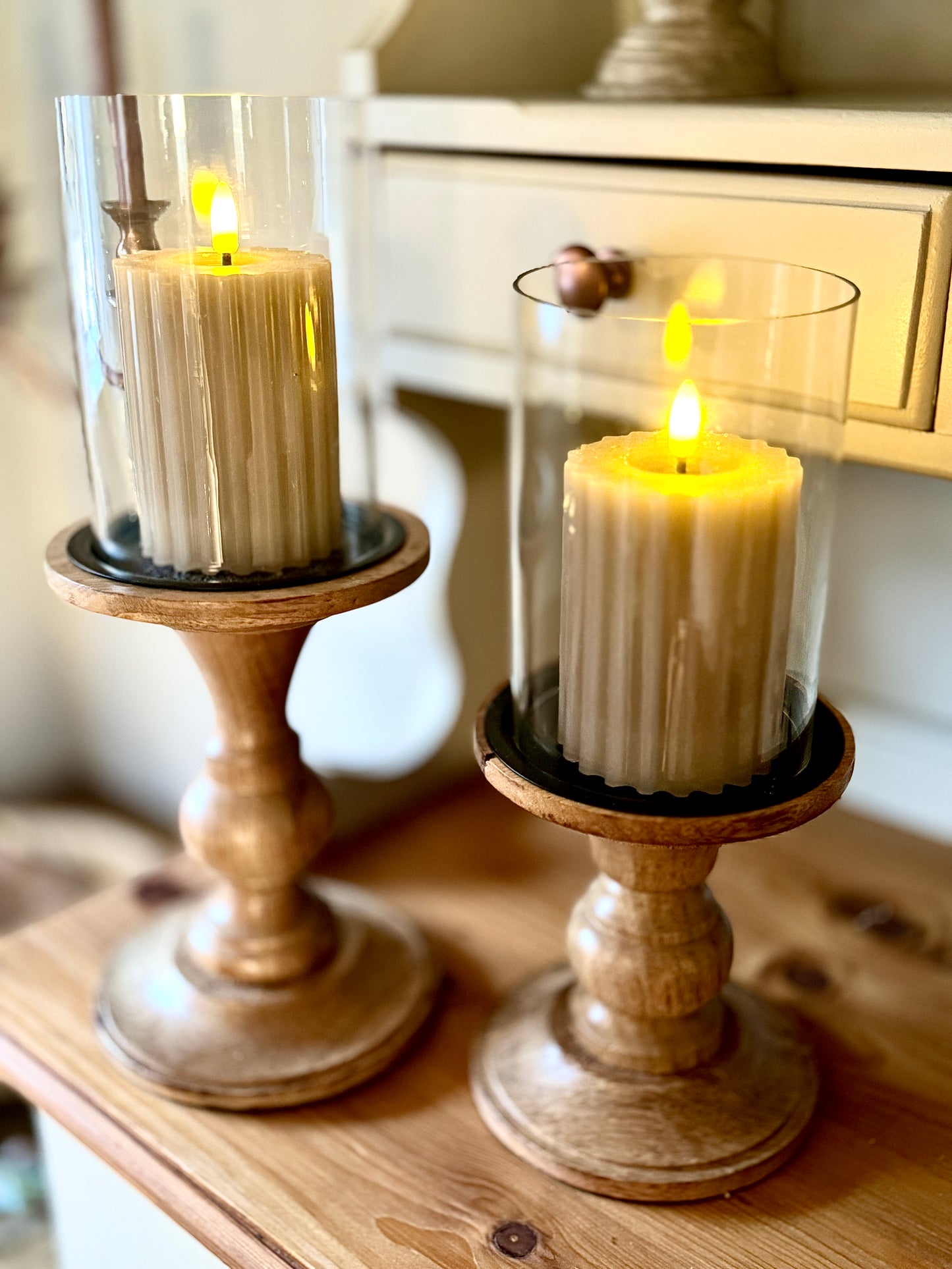 Wooden and Glass Pillar Candle Holder
