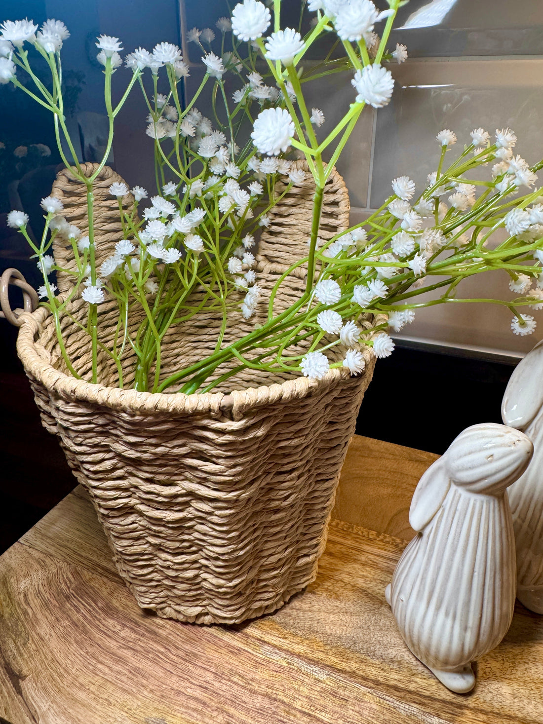 Woven easter basket with gypsophilia