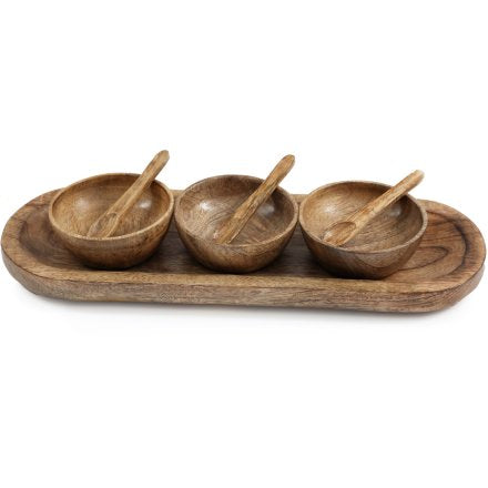 Wooden Bowls on Tray Set