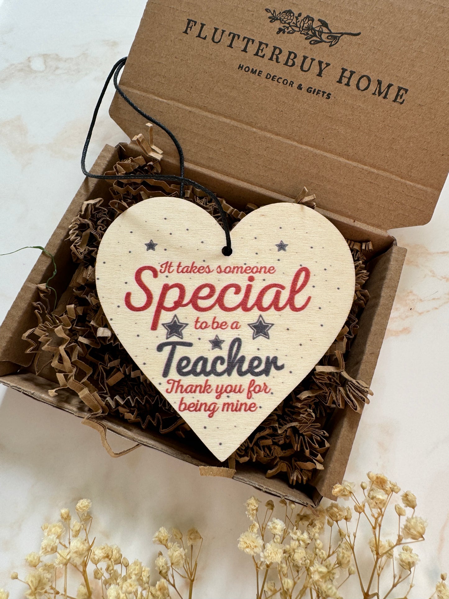 Wooden Thank You Special Teacher Hanging Heart Decoration