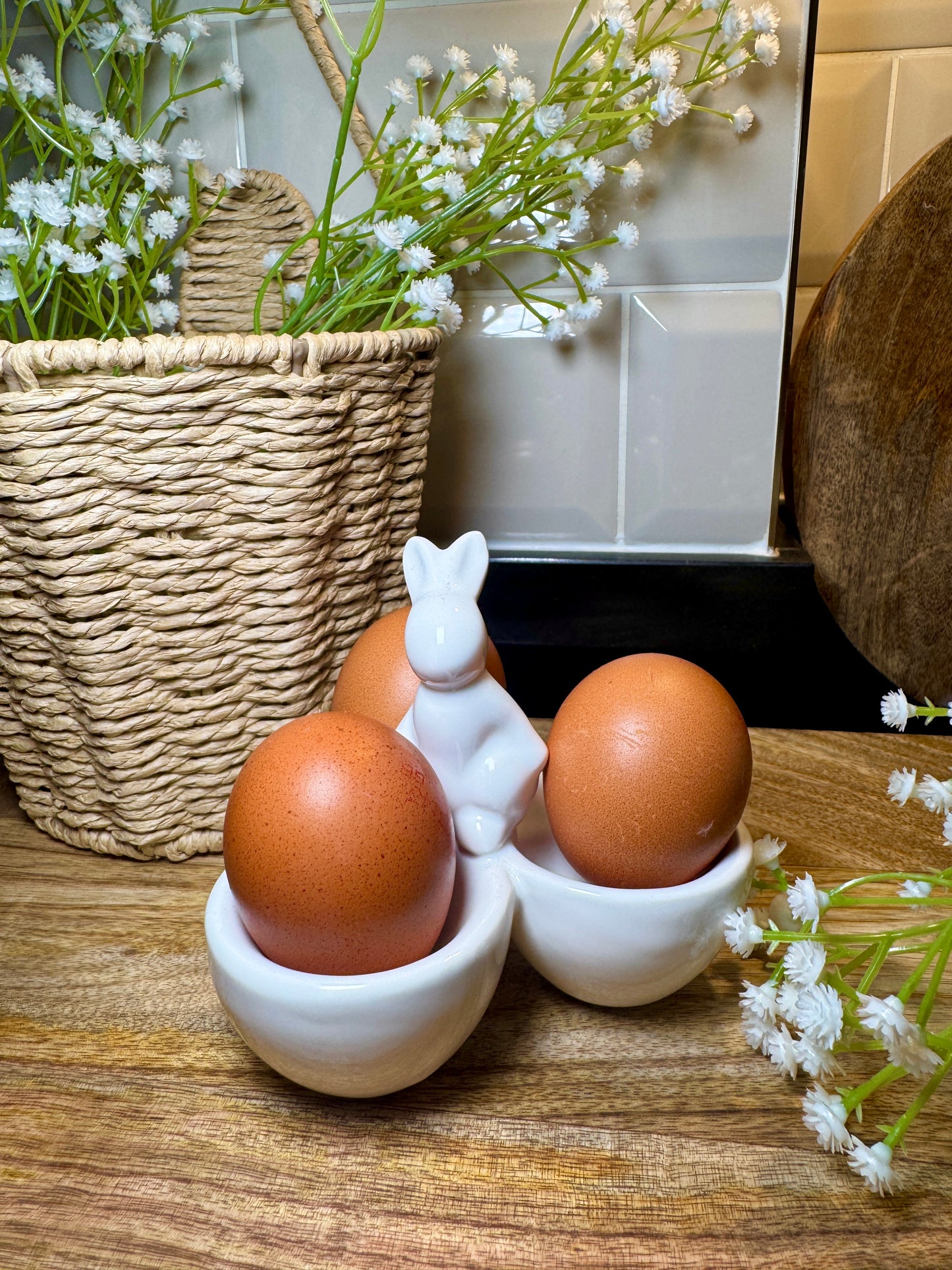 White Ceramic Rabbit 3 Egg Cup