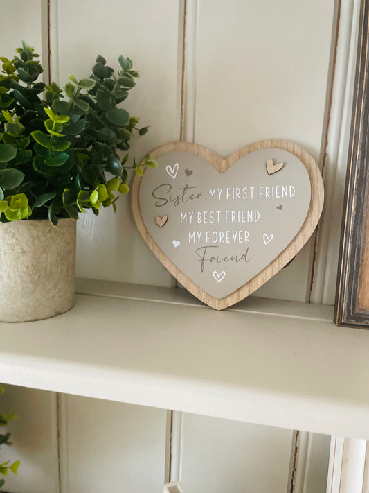 Wooden Sister Heart Plaque