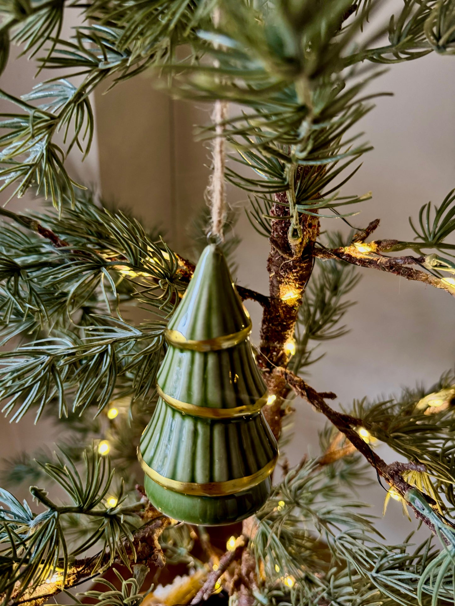 Glazed Green Tree Hanger With Gold Trim