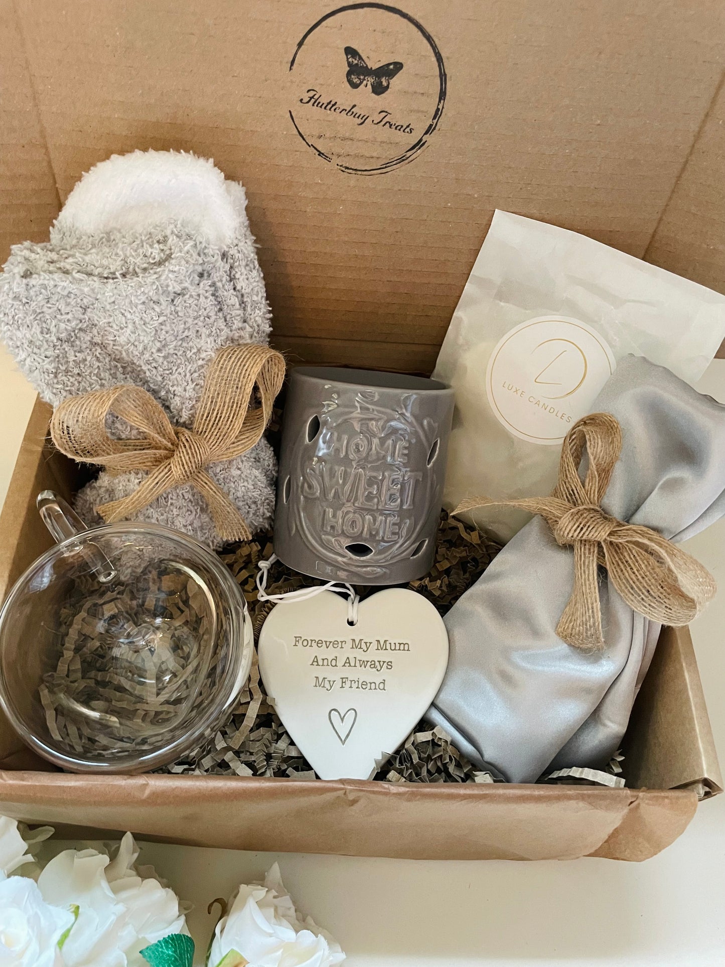 Home Is Where The Heart Is (Grey) Gift Box - optional add on porcelain Mum heart