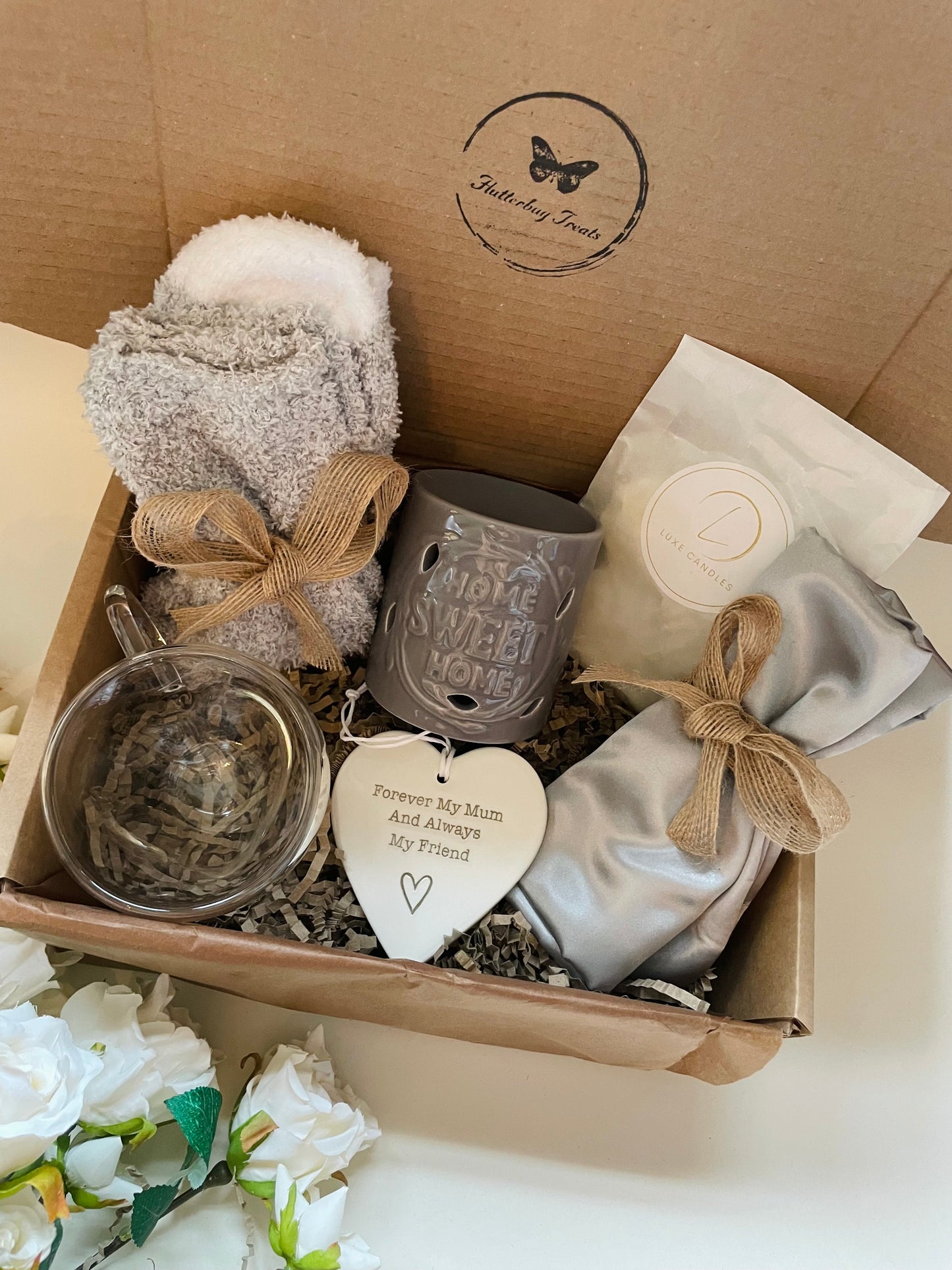 Home Is Where The Heart Is (Grey) Gift Box - optional add on porcelain Mum heart