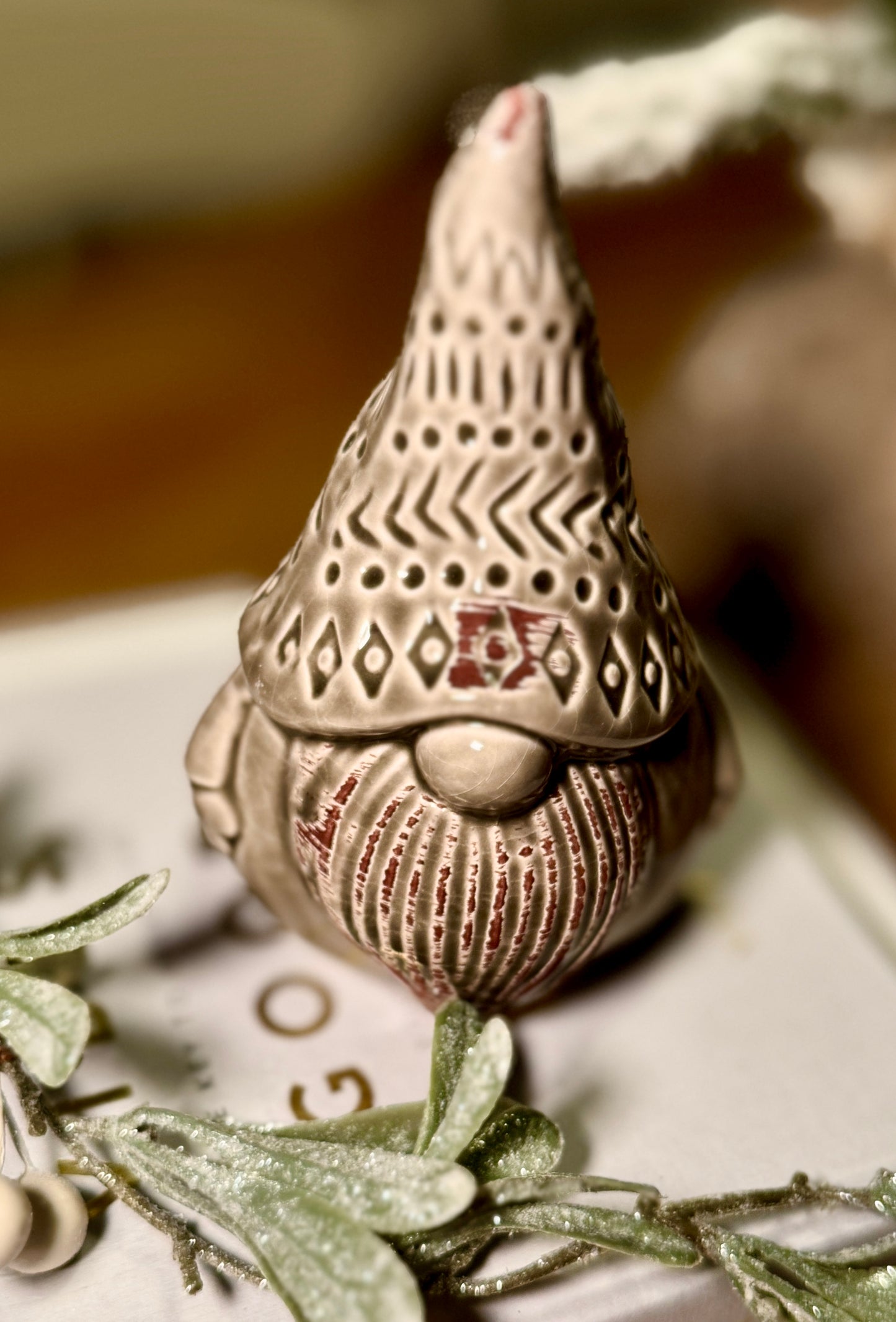 Grey Glazed Gonk Gnome Ornament
