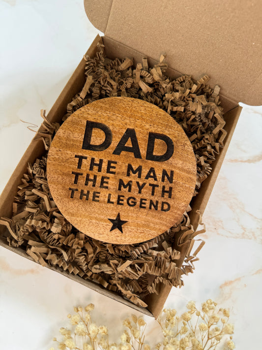 'Dad' Round Wooden Coaster