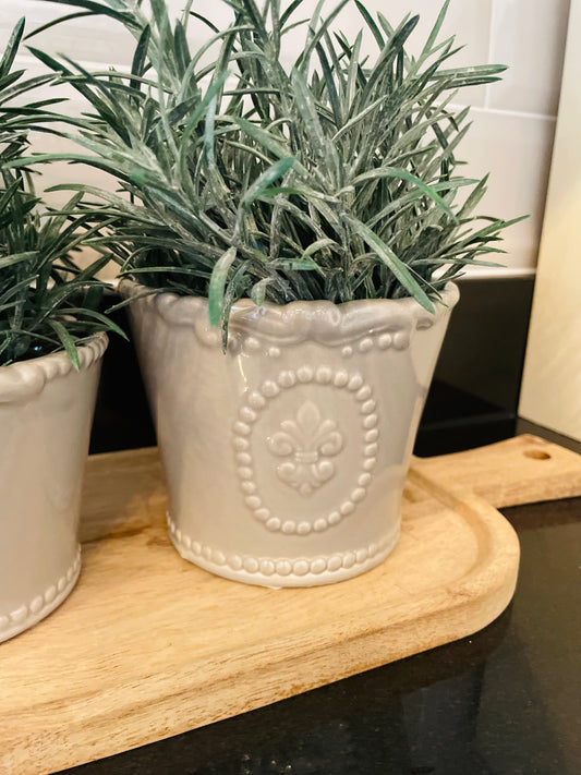 Grey Fleur De Lis Pot 13.5cm