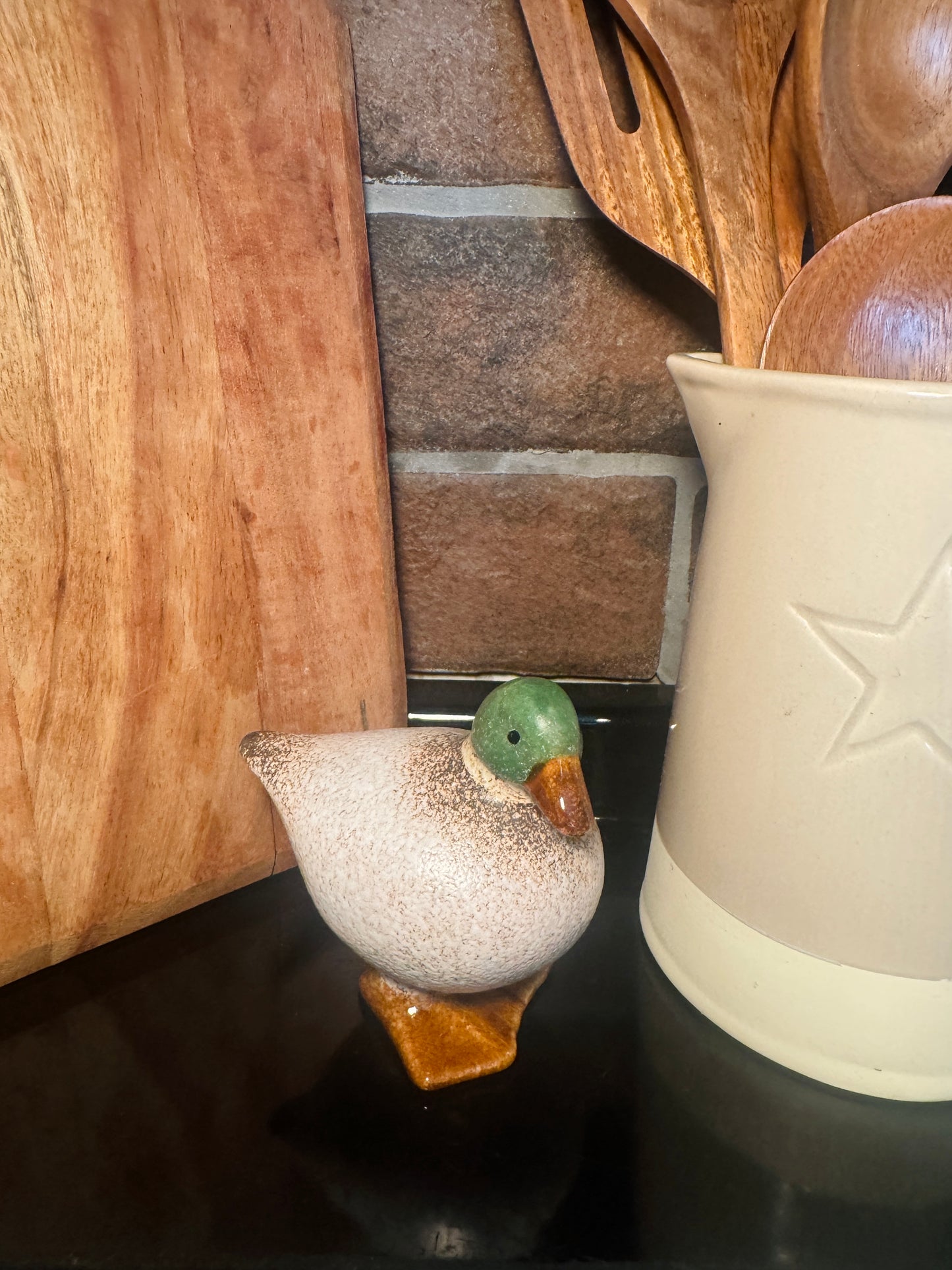 Speckled White and Green Duck Ornament