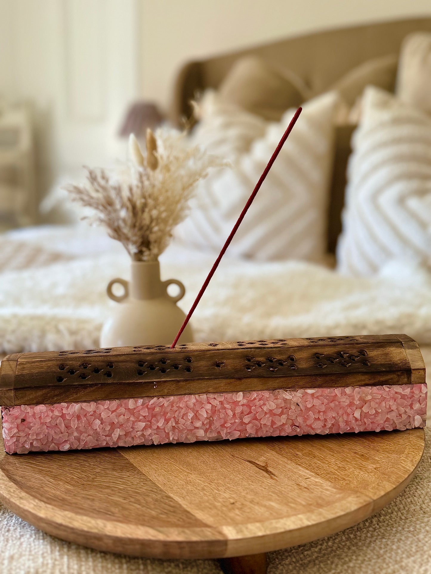 Wooden Incense Box With Crystals