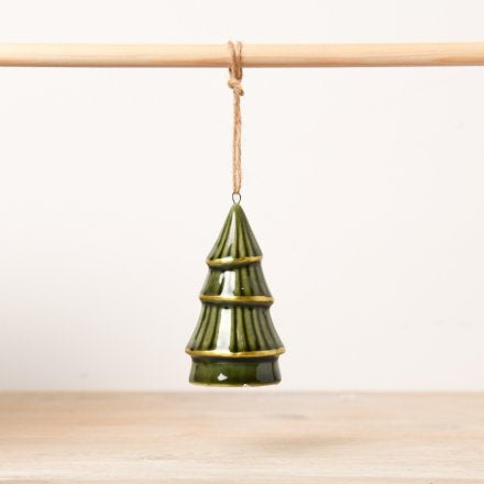 Glazed Green Tree Hanger With Gold Trim